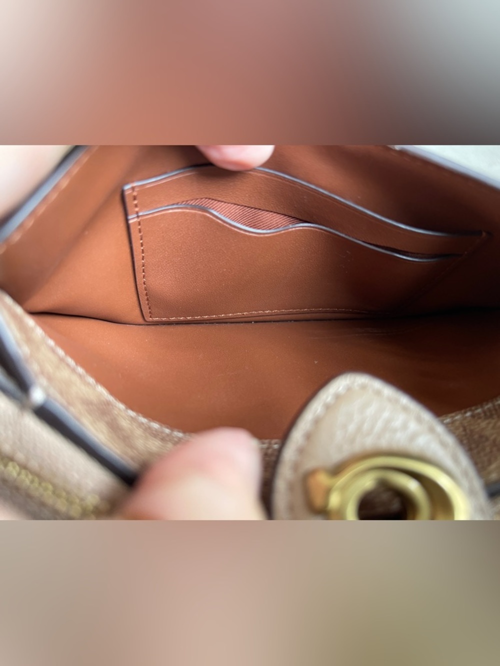 Coach Tan/Brown Signature Canvas Crossbody with Gold Chain - Picture 6 of 11